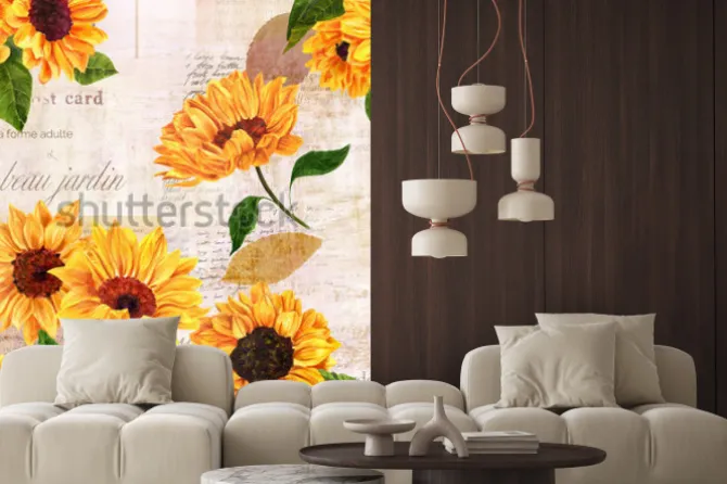 Naklejka: A seamless pattern with hand drawn vibrant yellow watercolor