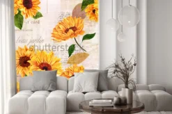 Naklejka: A seamless pattern with hand drawn vibrant yellow watercolor