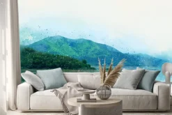 Naklejka: Abstract colorful shape on mountain peak and tree landscape on