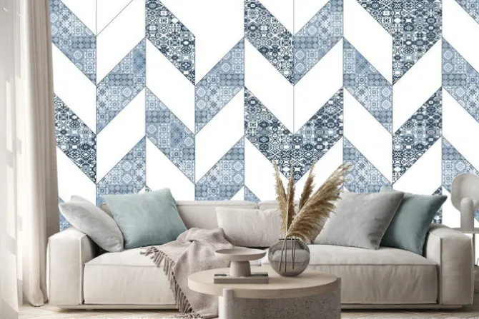 Naklejka: Abstract digital illustration of seamless gray trapezoid shapes