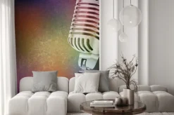 Naklejka: Abstract grunge background with retro microphone