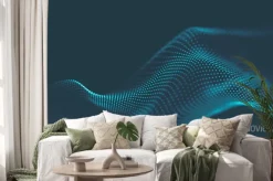 Naklejka: Abstract music background. big data particle flow visualisation.