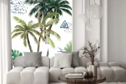 Naklejka: Abstract tropical pattern with palm trees. watercolor seamless