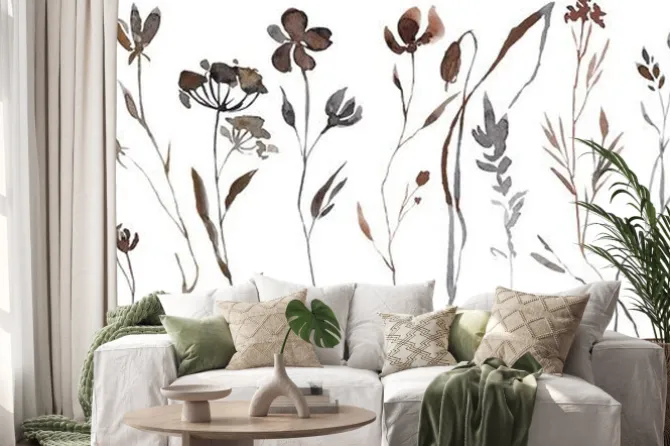 Naklejka: Abstract watercolor autumn flower set. herbarium in boho style.