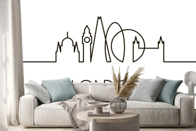 Naklejka: Abstrakcjonistyczna liniowa ilustracja londyński miasto na białym