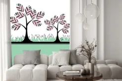 Naklejka: Abstrakcyjna drzewa, kwiaty. ilustracji wektorowych