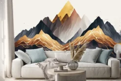 Naklejka: Abstrakcyjne akwarelowe góry ze złotawymi akcentami