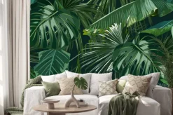 Naklejka: Abstrakcyjne zielone liście palmy i monstery