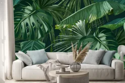 Naklejka: Abstrakcyjne zielone liście palmy i monstery