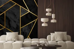 Naklejka: Abstrakcyjny czarny marmur ze złotymi liniami