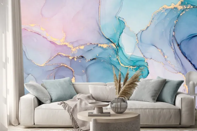 Naklejka: Abstrakcyjny marmur różowo niebieski