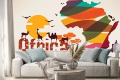 Naklejka: Afryka mapa podróże, decrative symbolem kontynentu afryki z eth