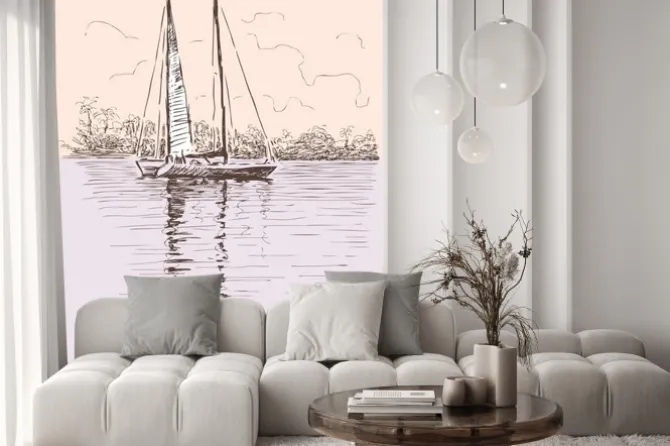 Naklejka: Żaglowiec na brzegu