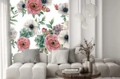 Naklejka: Akwarela bezszwowe wzór z soczyste, jaskier, anemon. wręcza malujących