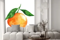 Naklejka: Akwarela dojrzałe pomarańczowe owoce mandarynki cytrusowe odizolowane