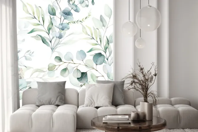 Naklejka: Akwarela eukaliptus oliwka zielone liście i gałązki