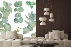 Naklejka: Akwarela eukaliptusa okrągłe liście i gałęzie kwiatowy gałązka.