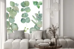 Naklejka: Akwarela eukaliptusa okrągłe liście i gałęzie kwiatowy gałązka.