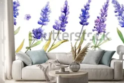 Naklejka: Akwarela fioletowe kwiaty lawendy. kwiatowy kwiat botaniczny.