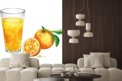 Naklejka: Akwarela food clipart - sok pomarańczowy samodzielnie na białym