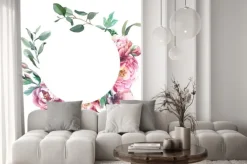 Naklejka: Akwarela frae piwonii i kwiatów blosom izolować na białym tle