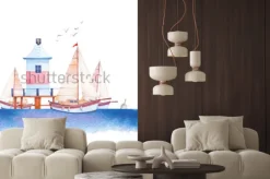 Naklejka: Akwarela ilustracja morskie. ręcznie rysowane kreskówka morskich: