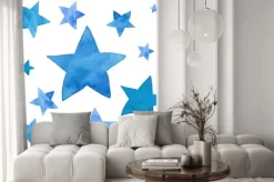 Naklejka: Akwarela ilustracja niebieskich gwiazd zestaw