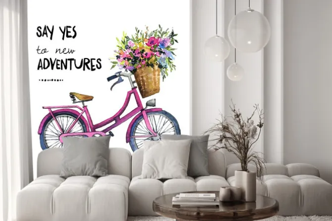 Naklejka: Akwarela ilustracja roweru z kwiatami