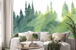 Naklejka: Akwarela krajobraz z drzewami