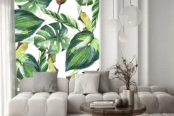 Naklejka: Akwarela liście tropikalne na białym tle