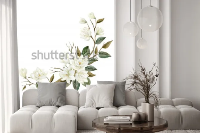 Naklejka: Akwarela magnolia oddział. ilustracja kwiat magnolii.