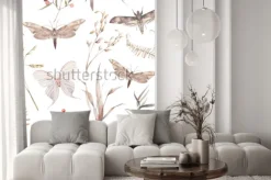 Naklejka: Akwarela motyl i lato pole wzór ziół. ręcznie malowane tekstury