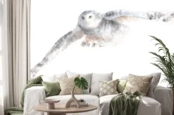 Naklejka: Akwarela na białym tle ilustracja biała sowa polarna, rysunek