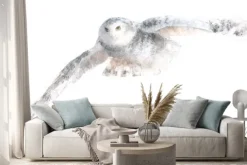 Naklejka: Akwarela na białym tle ilustracja biała sowa polarna, rysunek