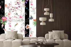 Naklejka: Akwarela obraz liść i kwiaty, wzór na białym tle