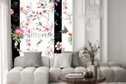 Naklejka: Akwarela obraz liść i kwiaty, wzór na białym tle