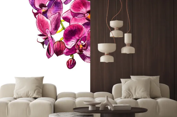 Naklejka: Akwarela orchidea oddział, ręcznie rysowane ilustracja kwiatowy