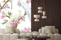 Naklejka: Akwarela paw i wzór kwiatów