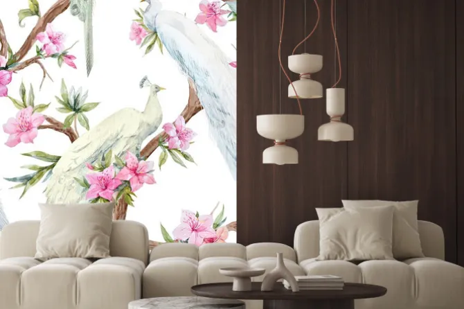 Naklejka: Akwarela paw i wzór kwiatów