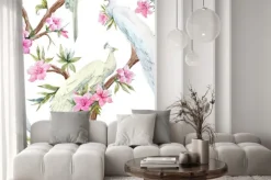 Naklejka: Akwarela paw i wzór kwiatów