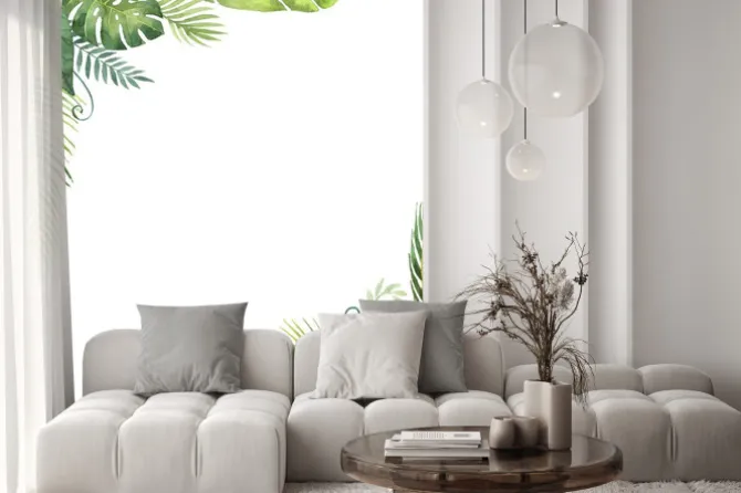 Naklejka: Akwarela ramki tropikalnych liści i gałęzi samodzielnie na białym