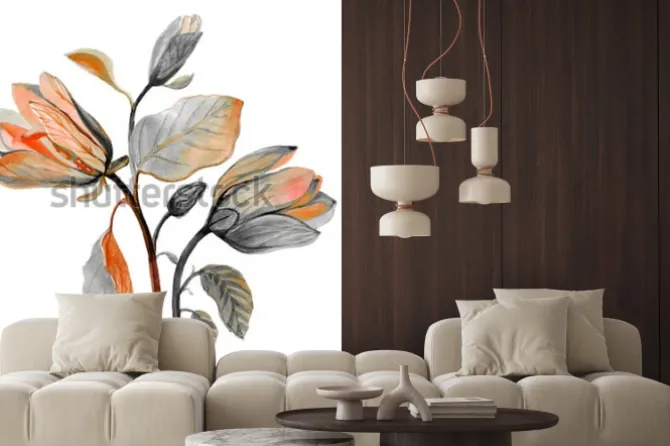 Naklejka: Akwarela ręcznie rysowane piękny kwiat magnolii. kompozycja jesiennych