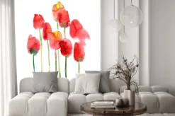 Naklejka: Akwarela ręcznie malowane czerwone i żółte tulipany