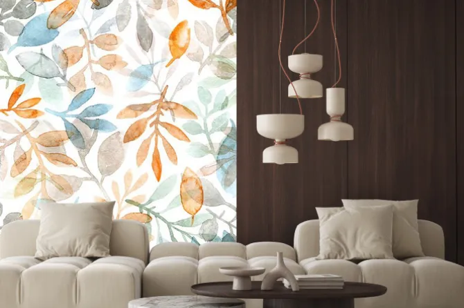 Naklejka: Akwarela ręcznie malowane liście i gałęzie. wzór na białym tle