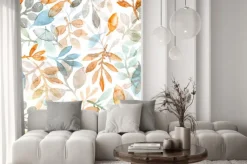 Naklejka: Akwarela ręcznie malowane liście i gałęzie. wzór na białym tle