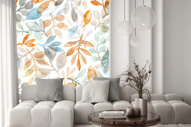 Naklejka: Akwarela ręcznie malowane liście i gałęzie. wzór na białym tle