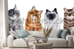 Naklejka: Akwarela słodkie śmieszne koty na białym tle