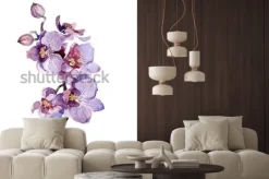 Naklejka: Akwarela storczykowy bukiet odizolowywający na białym tle.