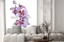 Naklejka: Akwarela storczykowy bukiet odizolowywający na białym tle.