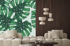 Naklejka: Akwarela tropikalnych liści palmowych pozostawia bezszwowych